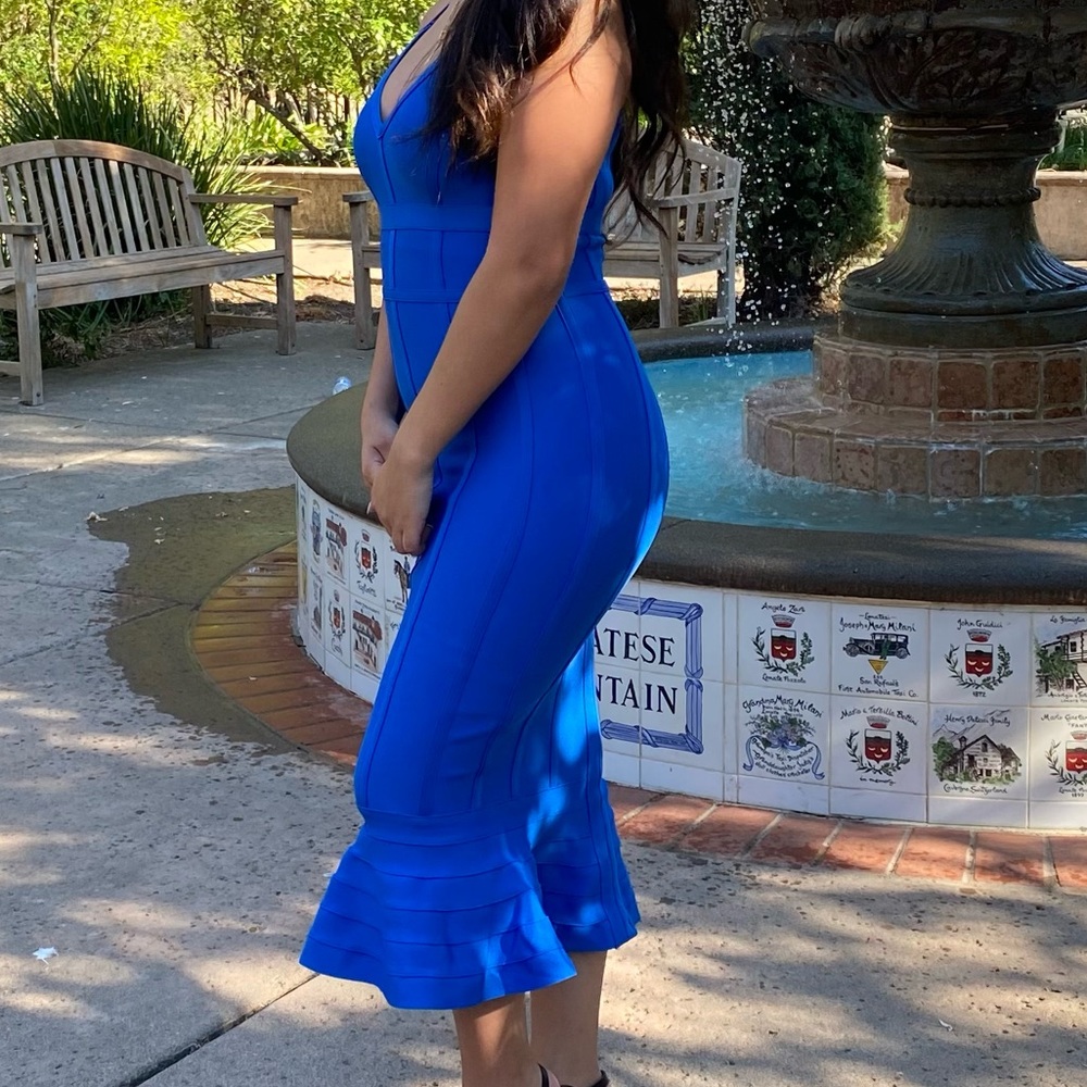 Blue Ribbed Bodycon Midi Dress